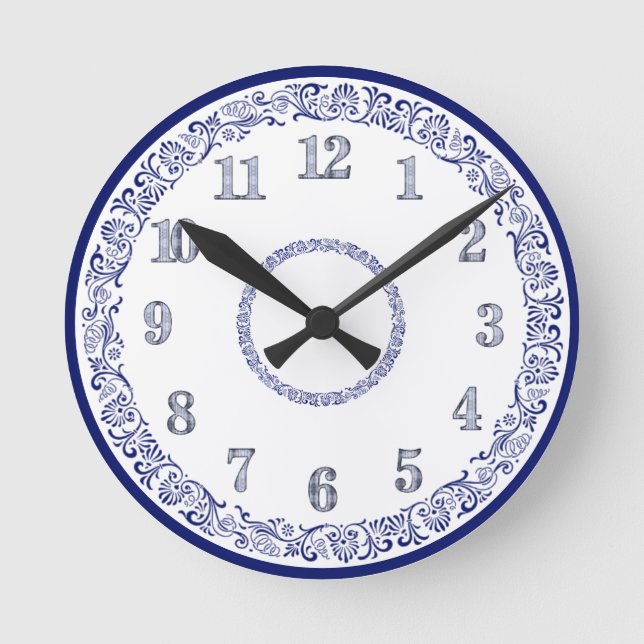 Blue and White Kitchen Wall Round Clock (Front)