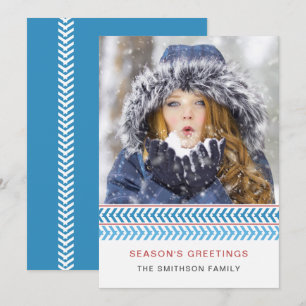 Blue and White Knit Modern Photo Holiday Card