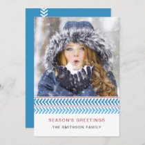 Blue and White Knit Modern Photo Holiday Card