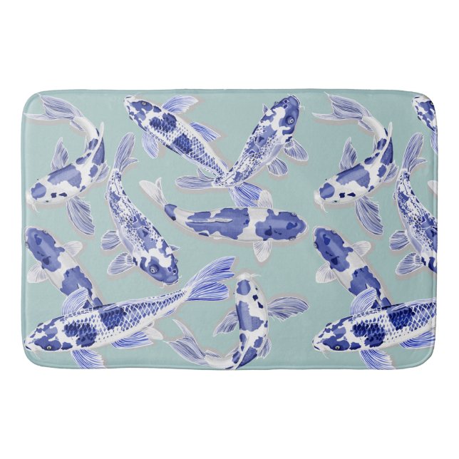 Blue and white Koi Bathroom Mat (Front)