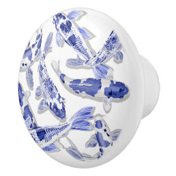 Blue and white Koi Ceramic Knob