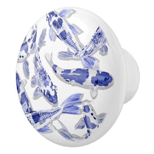 Blue and white Koi Ceramic Knob