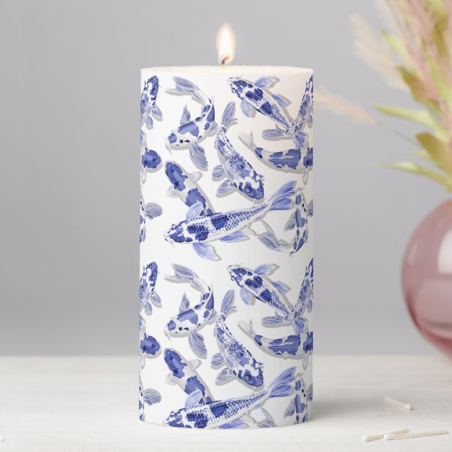 Blue and white Koi fish pillar candle (In Situ)
