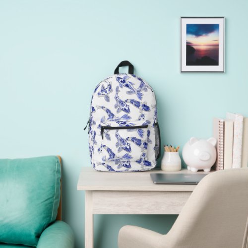 Blue and white koi fish  printed backpack