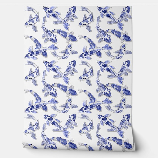 Blue and white Koi fish  Wallpaper (Unrolling)