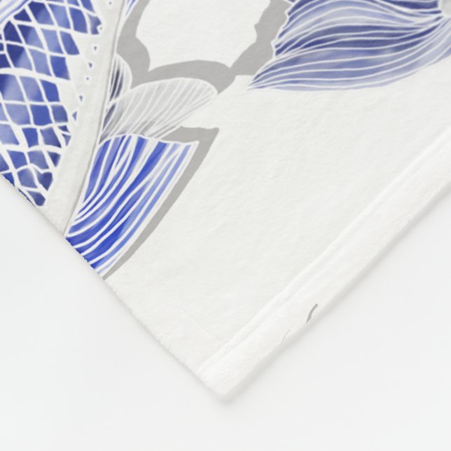 Blue and white Koi Fleece Blanket (Corner)