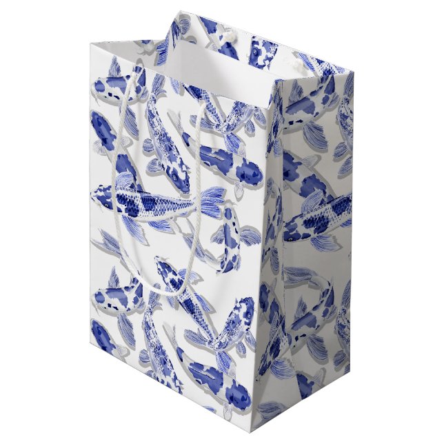 Blue and white Koi Medium Gift Bag (Front Angled)