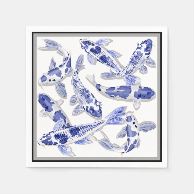 Blue and white Koi Paper Napkins (Front)