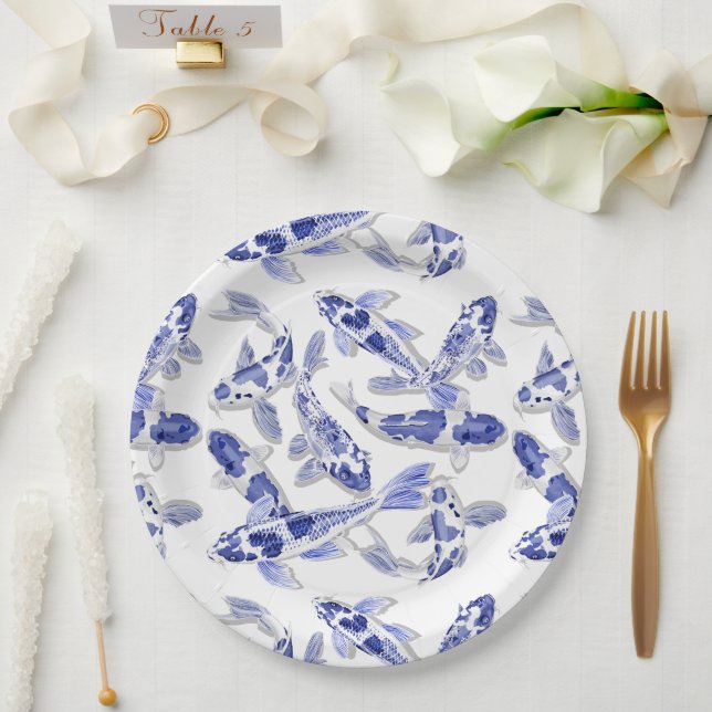 Blue and white Koi Paper Plates (Wedding)
