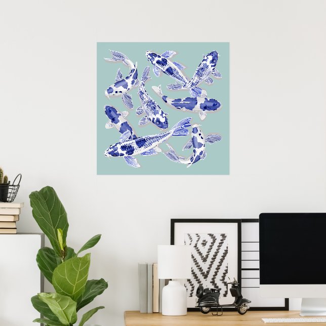 Blue and white koi poster (Home Office)