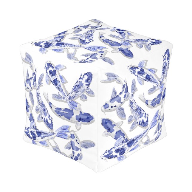 Blue and white Koi Pouf (Angled Front)