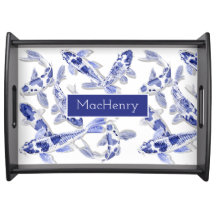 Blue and white Koi Serving Tray