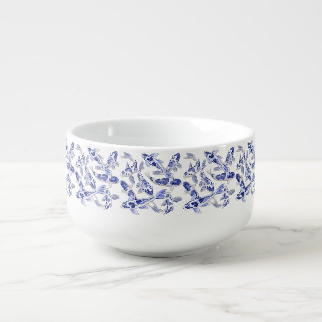 Blue and white Koi Soup Mug (Front)