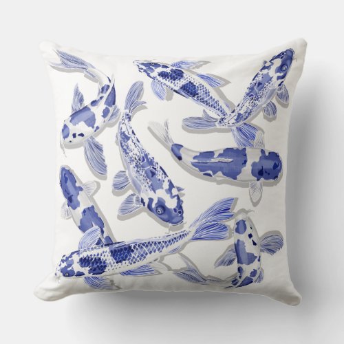 Blue and white Koi Throw Pillow