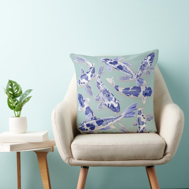 Blue and white Koi Throw Pillow (Chair)