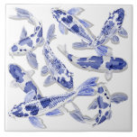 Blue and white Koi Tile<br><div class="desc">This blue and white koi fish tile is great for framing or use in a home decorating project.</div>