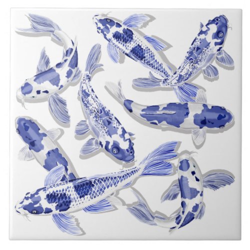 Blue and white Koi Tile