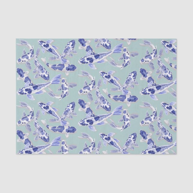 Blue and white Koi Tissue Paper (Front)