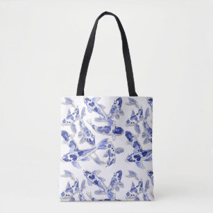 Blue and white Koi Tote Bag