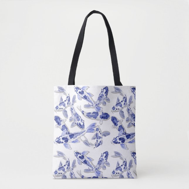 Blue and white Koi Tote Bag (Front)