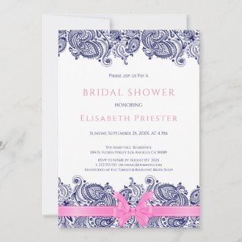 Blue And White Lace Bridal Shower Invite by ArtOnCardsStamps at Zazzle