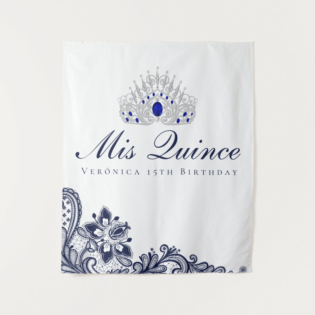 Blue and White Lace Quinceanera Backdrop | Zazzle