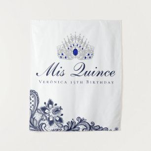 Blue and White Lace Quinceanera Backdrop