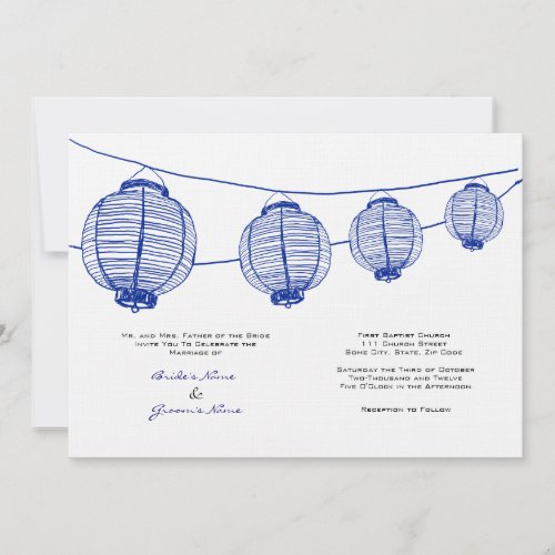 Blue and White Lanterns Wedding Invitation