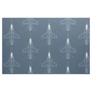 Blue and White Large Scale Top View F-16 on Blue Fabric