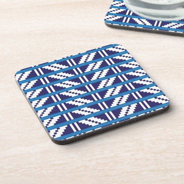 Blue and white Latvian Latgale Ethnic Folk art Beverage Coaster (Left Side)