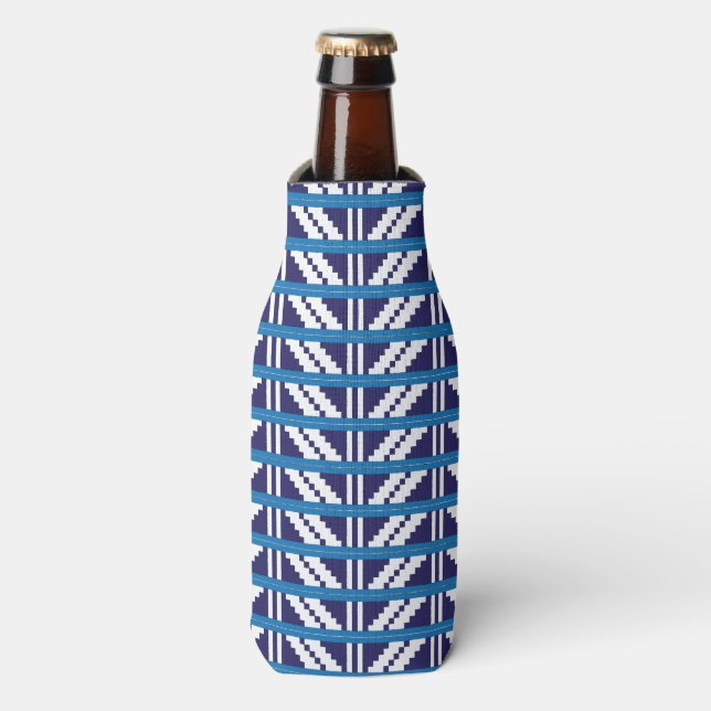 Blue and white Latvian Latgale Ethnic Folk art Bottle Cooler (Bottle Front)