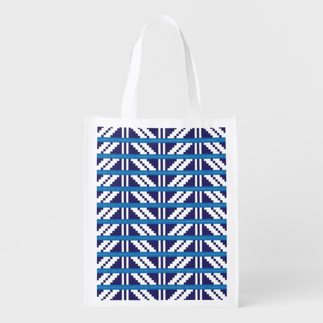 Blue and white Latvian Latgale Ethnic Folk art Grocery Bag (Front)