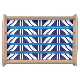 Blue and white Latvian Latgale Ethnic Folk art Serving Tray