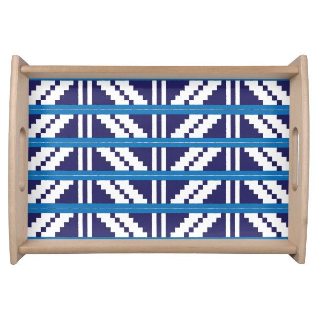 Blue and white Latvian Latgale Ethnic Folk art Serving Tray (Front)