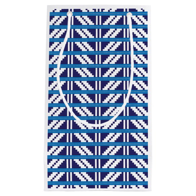 Blue and white Latvian Latgale Ethnic Folk art Small Gift Bag (Front)