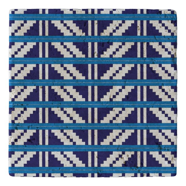 Blue and white Latvian Latgale Ethnic Folk art Trivet (Front)
