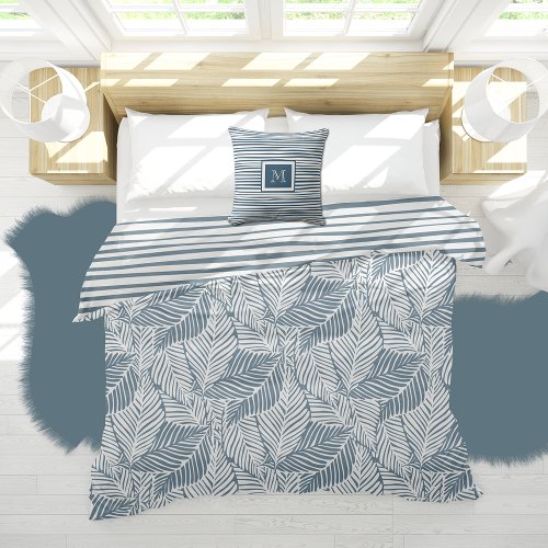 Blue and White Leaf Pattern Duvet Cover