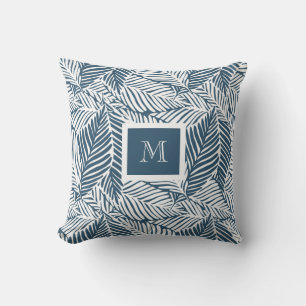 Blue and White Leaf Pattern Throw Pillow