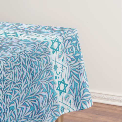 Blue and White Leafy Star of David Border Tablecloth