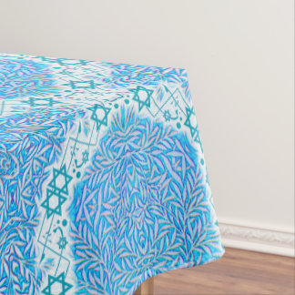 Blue and White Leafy Star of David Border Tablecloth