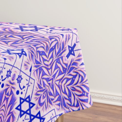 Blue and White Leafy Star of David Border Tablecloth