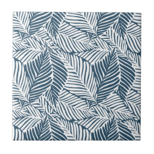 Blue and White Leaves  Ceramic Tile