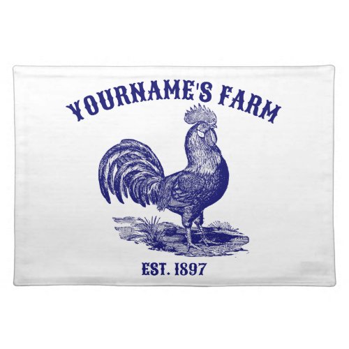Blue and White Leghorn Rooster Cloth Placemat