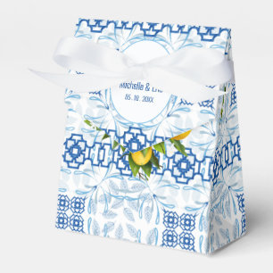 Blue and White Lemon Mediterranean Wedding Favor Boxes