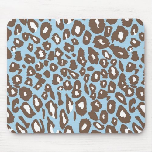 Blue and White Leopard Print Mouse Pad