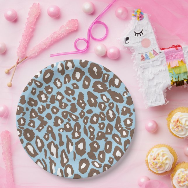 Blue and White Leopard Print Paper Plates (Party)