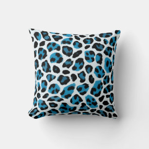 Blue and White Leopard Print  Throw Pillow