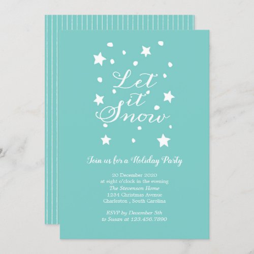 Blue and White Let it Snow Holiday Party Invitation