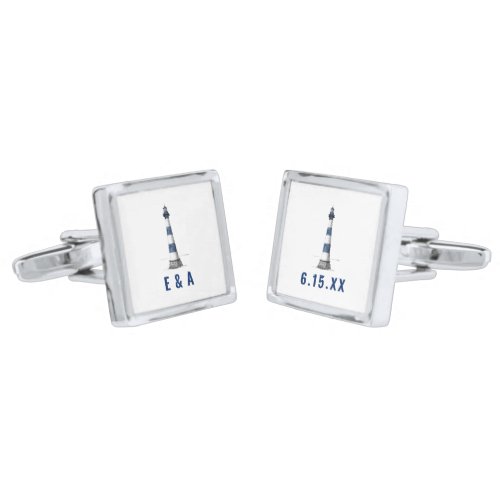 Blue and White Lighthouse Cufflinks