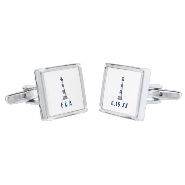 Blue and White Lighthouse Cufflinks (Angled)